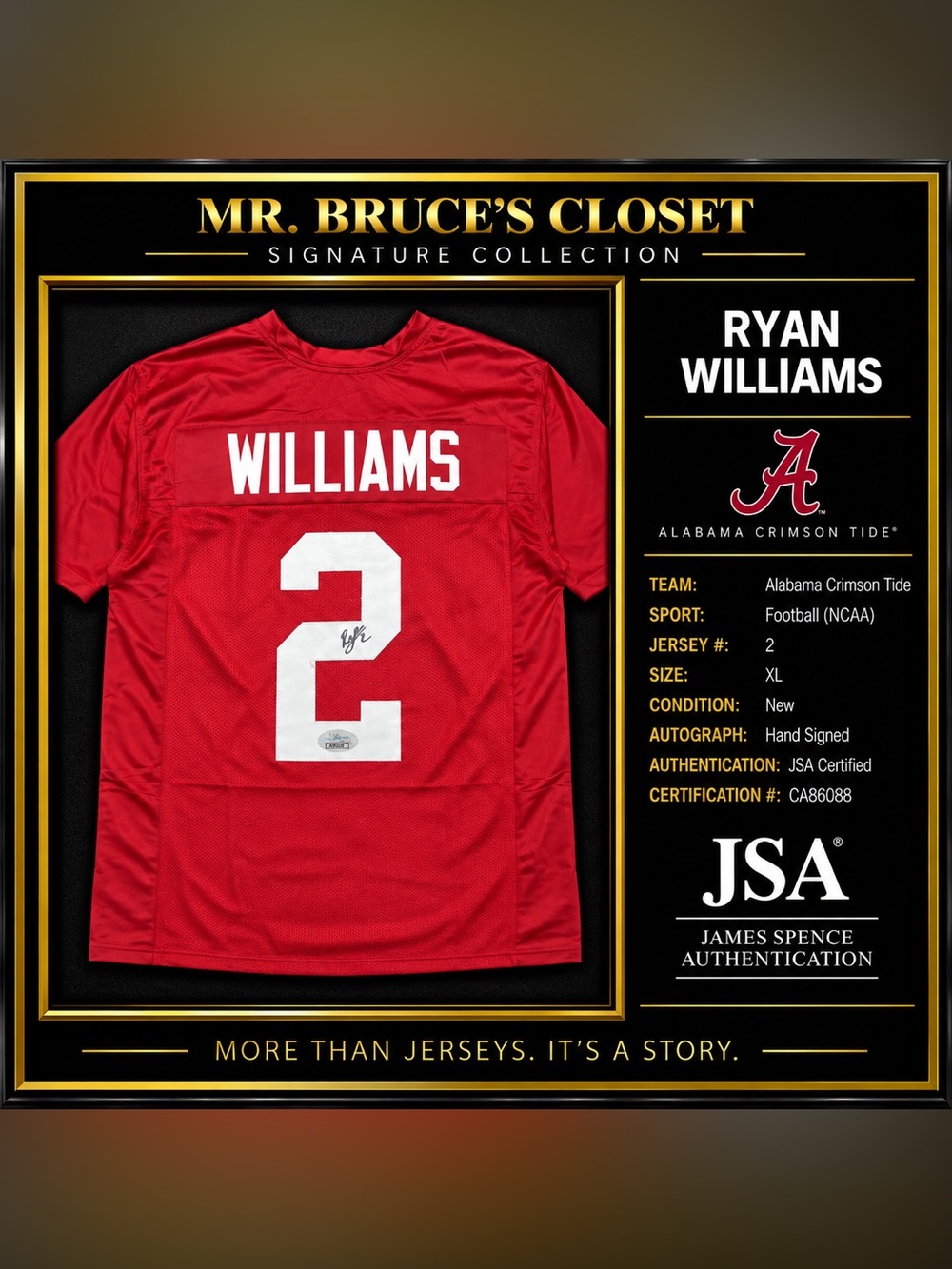 Ryan Williams Signed Alabama Crimson Tide Jersey #2 Autographed JSA XL